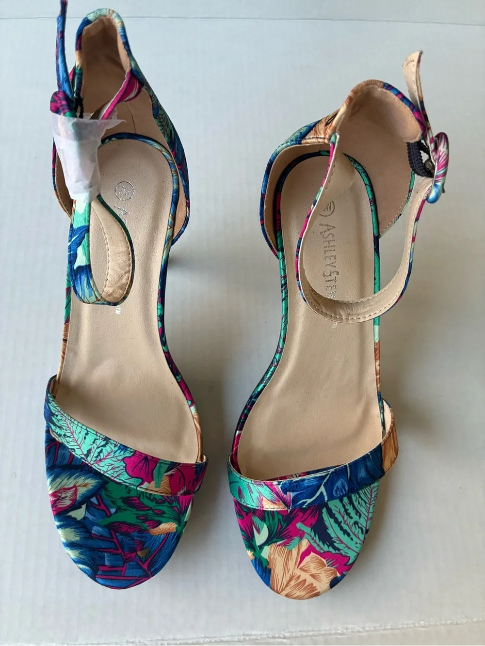Multicolor Floral Ankle-Strap Heels